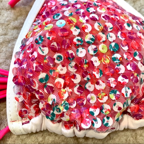 XHILARATION Pink Sequin Triangle Bikini Top—SZ. M - Picture 10 of 12